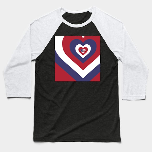 American Flag Hearts Baseball T-Shirt by UnderwaterSky